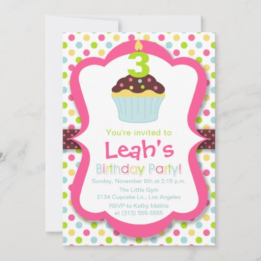 Schattigee Cupcake Candle verjaardagsfeestje uitno Kaart (Voorkant)