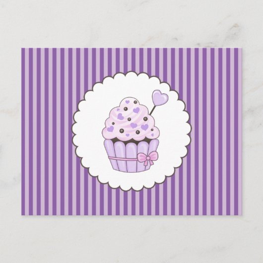 Schattigee cupcake met Paarse gestreepte achtergro Briefkaart (Voorkant)