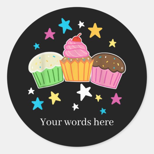 Schattigee cupcake tekst toevoegen ronde sticker (Voorkant)