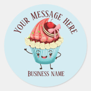 Schattigee cupcake voeg bericht toe Bedrijfsnaam Ronde Sticker