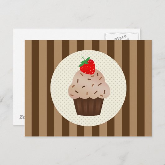 Schattigee Cupcakes Bruine Strepen Design Briefkaart (Voorkant / Achterkant)
