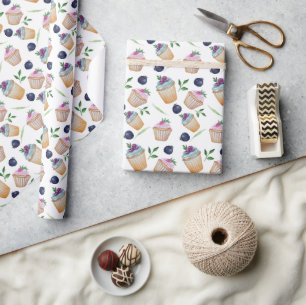 Schattigee cupcakes en fruit Waterverf patroon Cadeaupapier