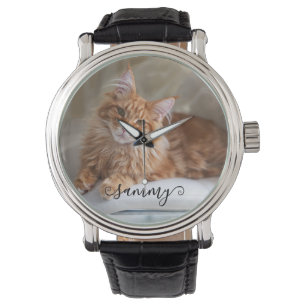 Schattigee Curly Naam Cat Foto Horloge