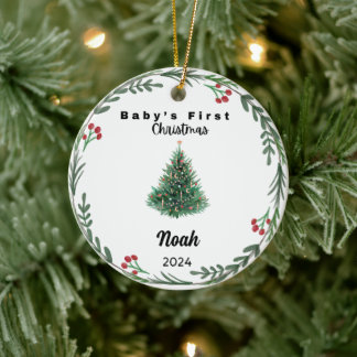 Schattigee Custom Baby Eerste Kerstboom Waterverf Keramisch Ornament