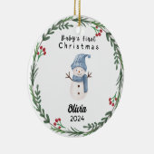 Schattigee Custom Baby Eerste Waterverf Snowman Keramisch Ornament (Rechts)