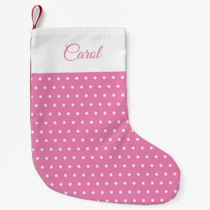 Schattigee Custom Name Roze en Witte Polka Dot Kleine Kerstsok