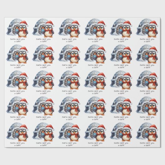 Schattigee Custom Santa Hat Penguin Sneeuw Kinder Cadeaupapier (Vlak)