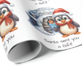Schattigee Custom Santa Hat Penguin Sneeuw Kinder Cadeaupapier (Rol Hoek)