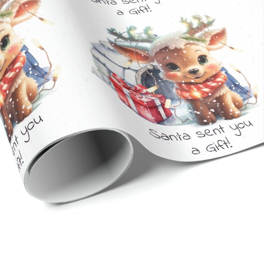Schattigee Custom Santa Reindeer Sneeuw Kinder Ker Cadeaupapier (Rol Hoek)