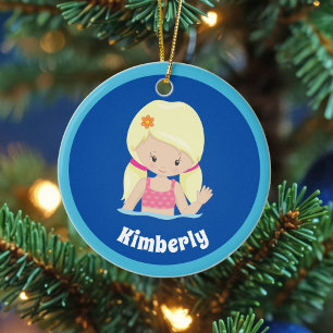 Schattigee Custom Swim Team Blonde Meisje Kerstmis Keramisch Ornament