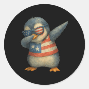 Schattigee dabbing pinguïn 4 juli Amerikaanse vlag Ronde Sticker