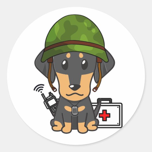 Schattigee Dachshund Dog Dragen legerhelm Ronde Sticker (Voorkant)