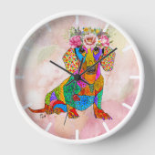 Schattigee Dachshund Floral Crown Clock (Voorkant)