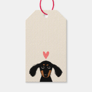 Schattigee Dachshund Puppy met Hart en Tekst Cadeaulabel