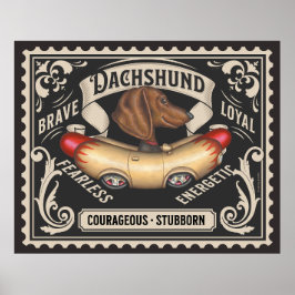Schattigee Dachshund Rijden Hotdog Auto Poster