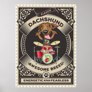 Schattigee Dachshund Spelen Drums Poster
