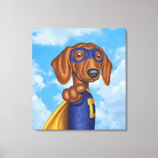 Schattigee Dachshund Superhero Canvas Afdruk