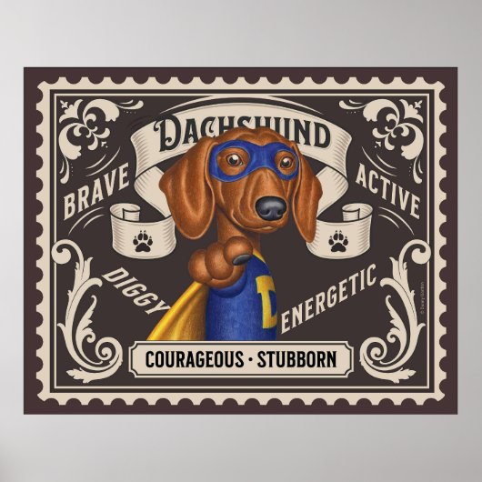 Schattigee Dachshund Superhero Poster (Voorkant)