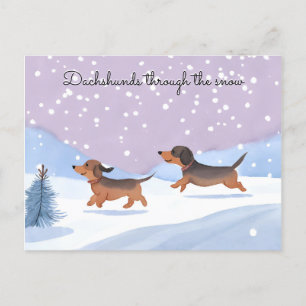 Schattigee Dachshunds Worstenhonden in Sneeuwkerst Feestdagenkaart
