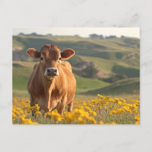 Schattigee Dairy Koe Yellow Wildflowers Briefkaart