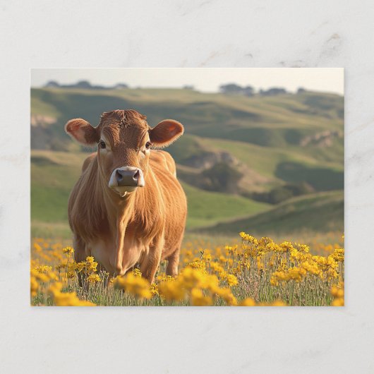 Schattigee Dairy Koe Yellow Wildflowers Briefkaart (Voorkant)