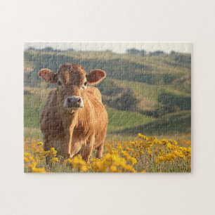 Schattigee Dairy Koe Yellow Wildflowers Legpuzzel