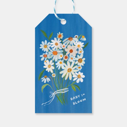 Schattigee Daisies Gouache Custom Baby shower DANK Cadeaulabel (Achterkant)