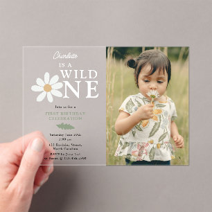 Schattigee Daisy Flower 1st Birthday Girl Wild One Acryl Uitnodigingen