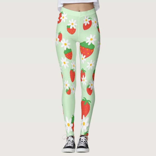 Schattigee Daisy Flower aardbeien kerstpatroon Leggings (Voorkant)