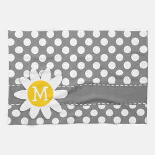 Schattigee Daisy op donkergrijze Polka Dots Theedoek