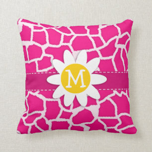 Schattigee Daisy op Helderroze Giraffe Animal Prin Kussen