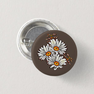 Schattigee Daisy Wildflowers Patroon Brons Ronde Button 3,2 Cm