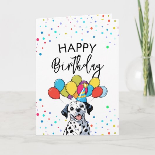 Schattigee Dalmatie met ballonnen en Confetti Verj Kaart (Voorkant)