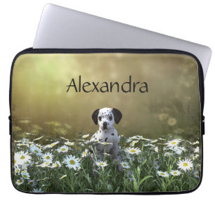 Schattigee Dalmatische puppy in madeliefjes Laptop Sleeve