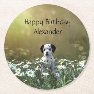 Schattigee Dalmatische puppy in madeliefjes Ronde Kartonnen Onderzetter