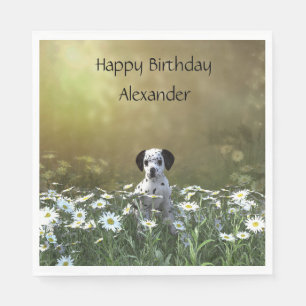 Schattigee Dalmatische puppy in madeliefjes Servet