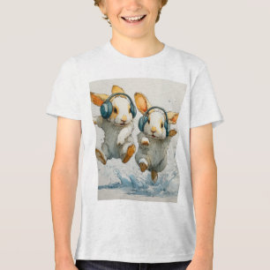 Schattigee dansende konijntjes met hoofdtelefoon K Tri-Blend Shirt