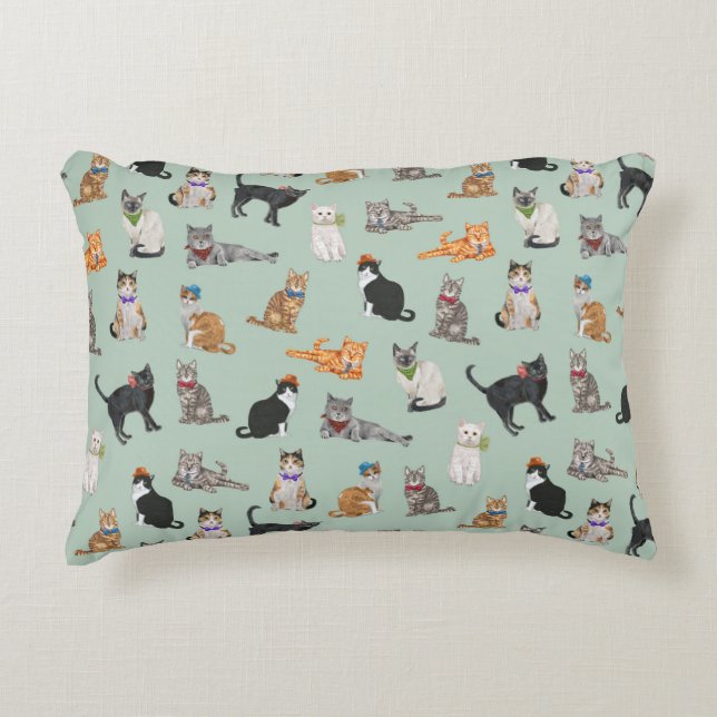 Schattigee Dapper Katten Cat Pattern Accent Kussen (Voorkant)