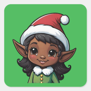 Schattigee Dark Skin Christmas Elf Vrouw Vierkante Sticker