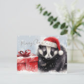 Schattigee dassenwinter kerst feestdagenkaart (Staand voorkant)