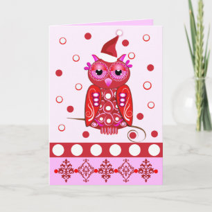 Schattigee Decoratieve Kerstkaart met Cartoon Uil Feestdagen Kaart