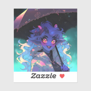 Schattigee Demon Anime Girl in the Rain Sticker