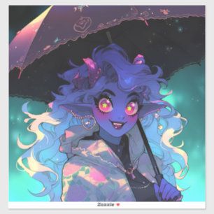 Schattigee Demon Anime Girl in the Rain Sticker
