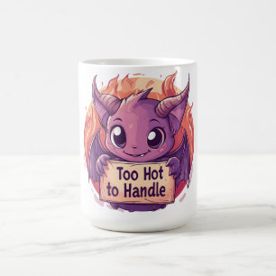 Schattigee demon houdt een "te heet om te hanteren koffiemok