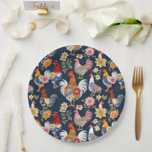 Schattigee Denim Dragen Bloemen Collage Boerderij Papieren Bordje