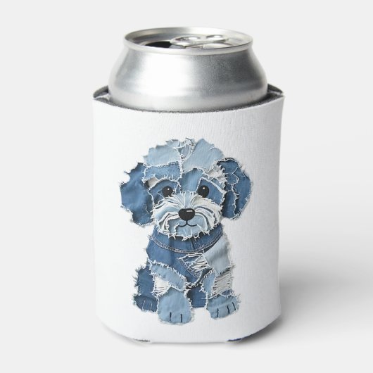 Schattigee Denim Patchwork Dog Illustration Blikjeskoeler (Blikje Voorkant)