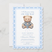 Schattigee Denim Teddy Bear Baby shower Kaart (Voorkant)