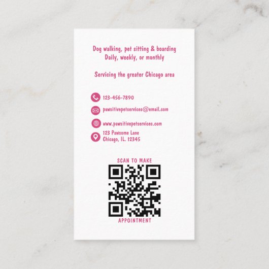Schattigee dierensitter dierenarts QR Code Roze Visitekaartje (Achterkant)
