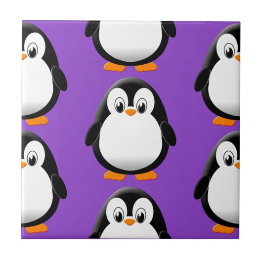 Schattigee dikke pinguïn All Over Print Paarse Tegeltje (Voorkant)