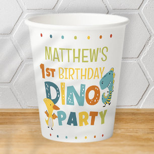 Schattigee Dino Dinosaur Kind verjaardagsfeestje Papieren Bekers